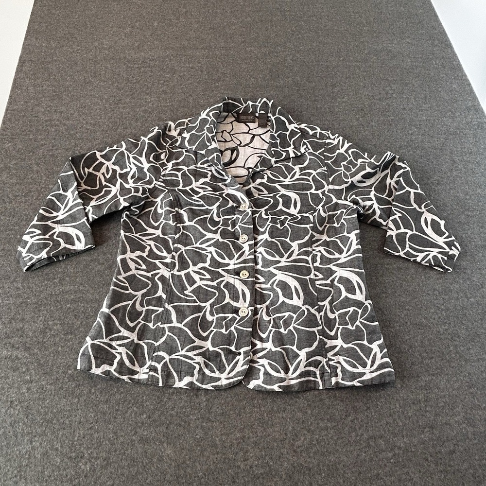 Additions By Chico's Gray & White Abstract Print Lightweight Jacket Sz 2 ; 12; L - Picture 2 of 16